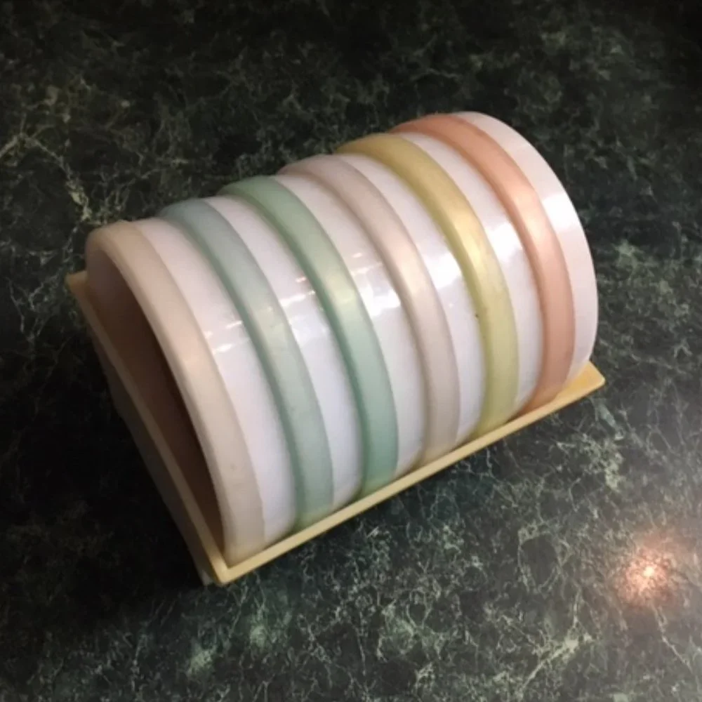 VTG 70's Pastel Plastic Tupperware Drink Coasters Set of 6 w/Cradle